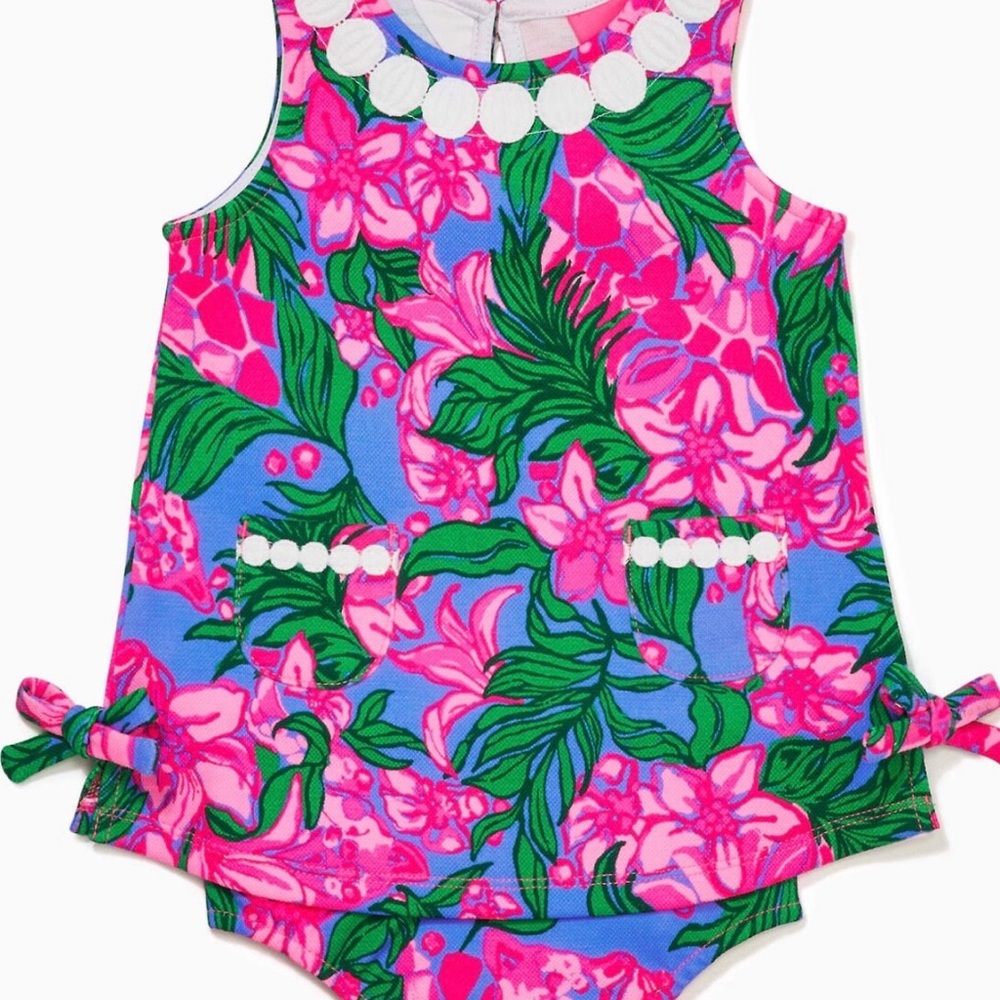 Lilly Pulitzer baby shift dress and bloomers cerise pink safari sunset 3-6 mo